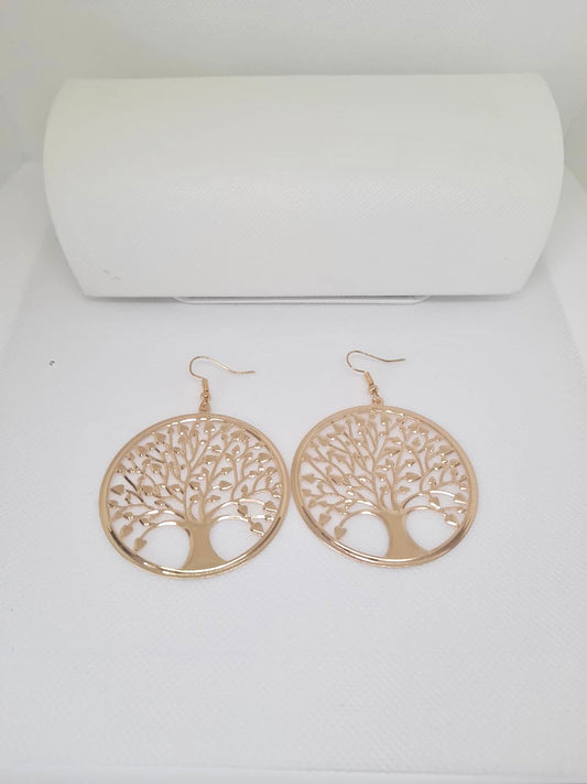 Round Tree Gold Earrings